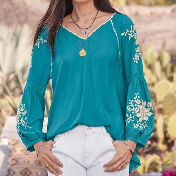 SUNDANCE Modal Embroidered Naomi Isles Top Blouse - Picture 12 of 13